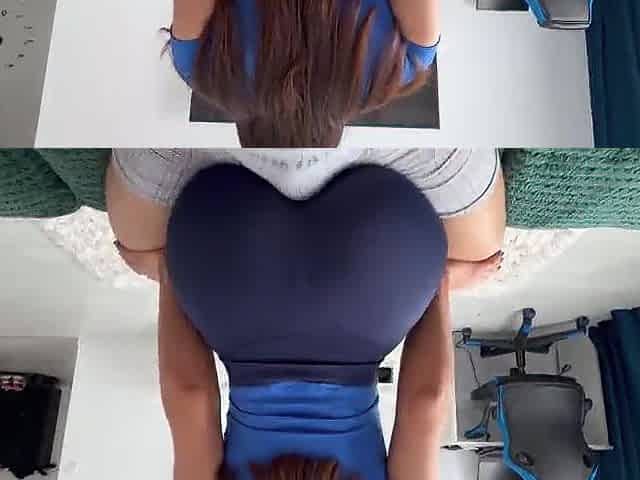 Stepsis humping my shlong with her large booty in blue leggings