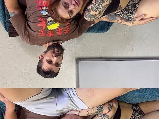 attooed Redhead Roommate Quiet Lap Oral sex