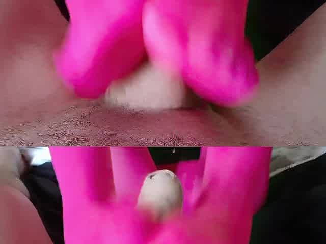 Laura XXX model 2021 footjob and tugjob on pink nylon until this chab cums