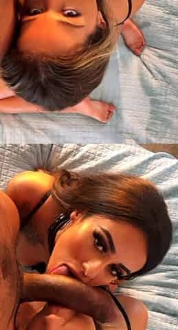 Big tit brunette sucks a big cock POV