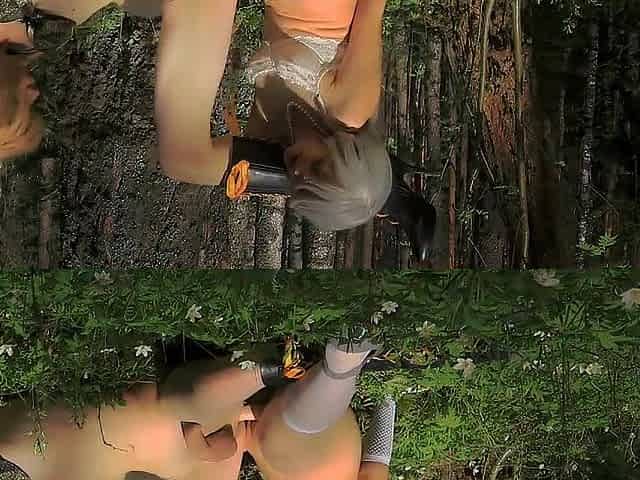 Double vibrator bang and cum out of hands Outdoor