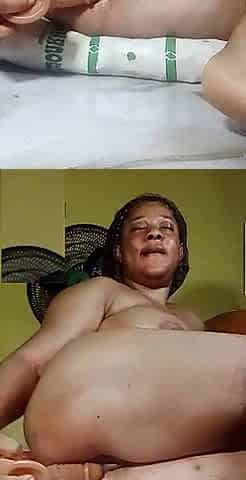 Using my biggest ebony sex-toy to bang my succulent cunt