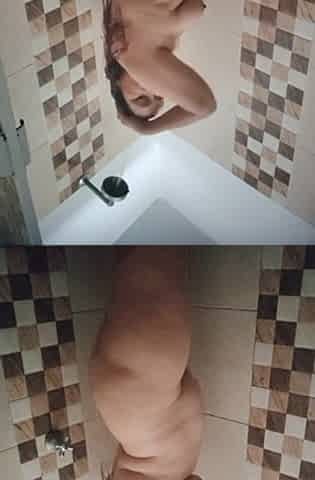 Older Colombian woman masturbating in the shower