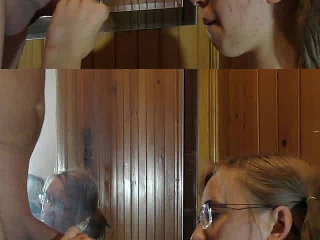 Nerdy Girl in Glasses Make Blowjob Cumsh