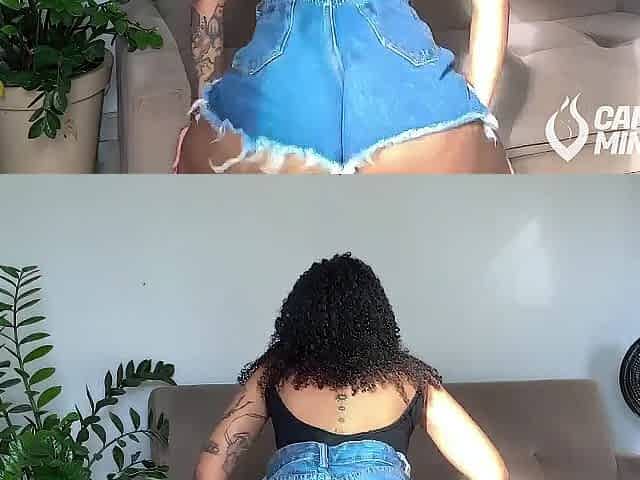 A sexy, married brunette hair shaking her large butt in taut shorts.