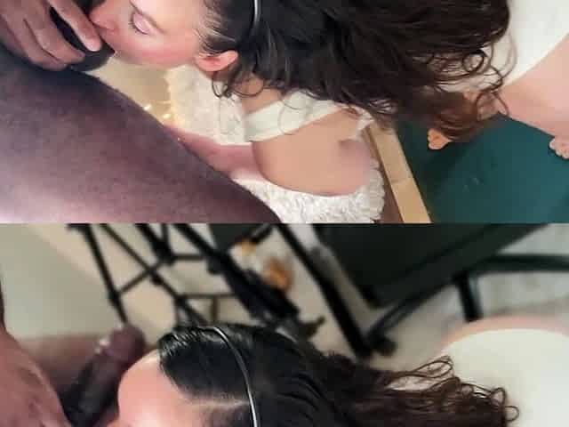 Brunette Slut Gives Blowjob To Big Cock Outdoors