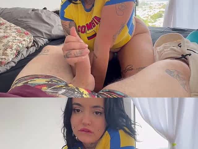 Curvy Buxom Latina Chick Sucks & Milks Her BF's Dick, Until the Guy Cums
