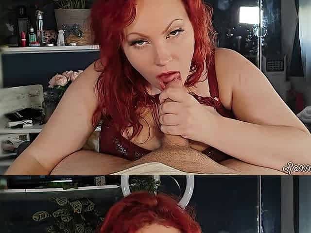 HAWT RED HEAD BJ and gets CUM ON HER GIANT TITTIES