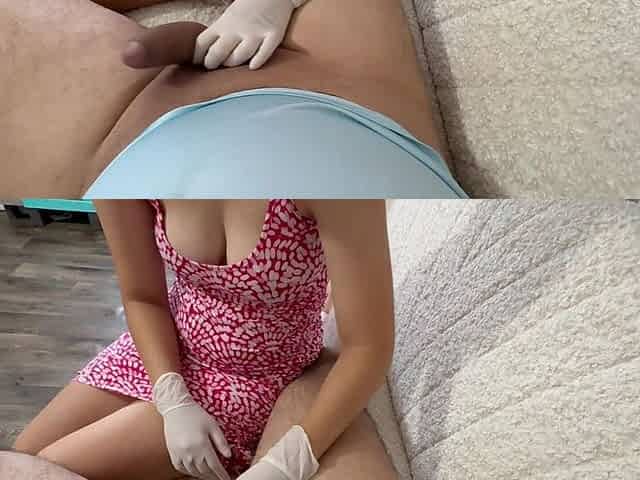 Latin Stepsister Gives Handjob in Medical Gloves Then Rides My Cock