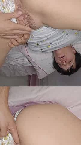 Stepmom with Big Hairy Pussy. Fucks with Her Legs Open and Creampie.