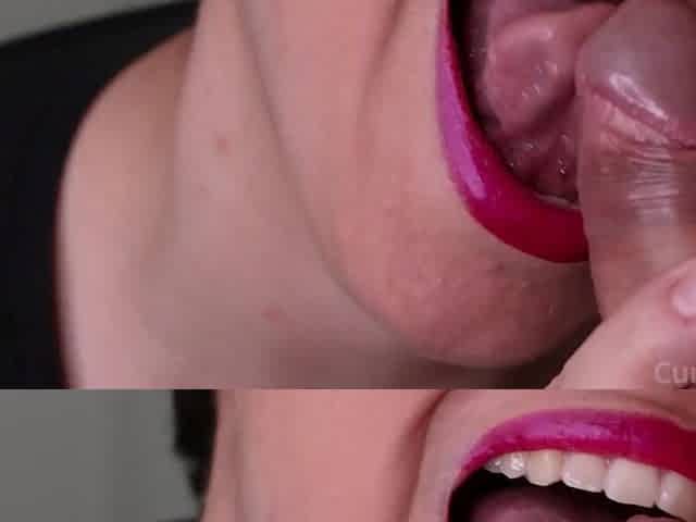 Close up blow job with cum mouthful and drink!