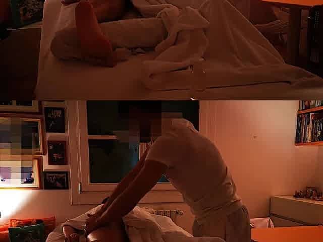 Professional masseur makes a stranger woman cum three times and cums on her abdomen