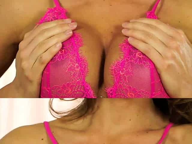 Busty curly brunette with big boobs fucks on couch
