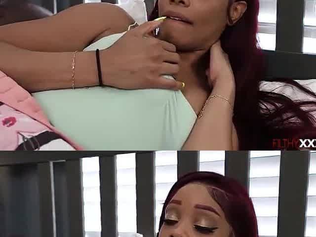 Black stepdaughter sucking her stepdads large ebony rod
