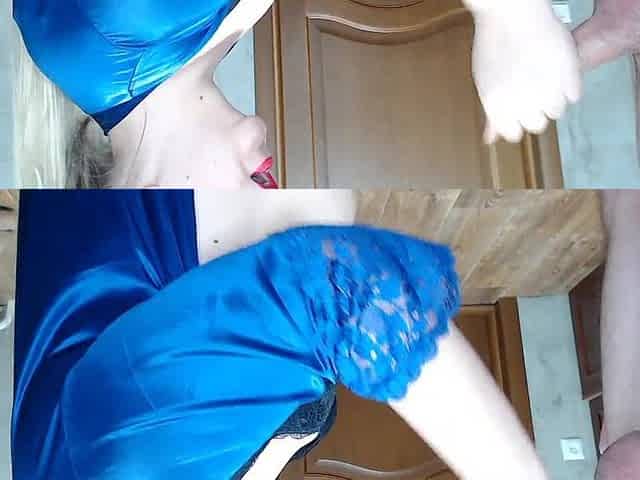 Quick tugjob and cum in large lewd throat