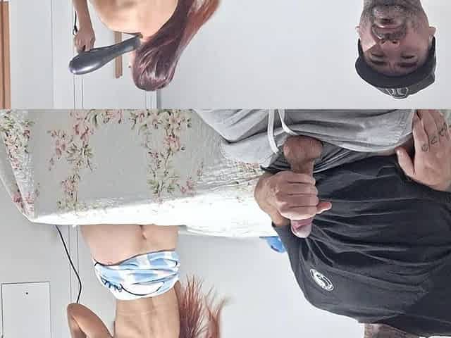 My Stepsister Asks to Use My Mirror in My Bedroom and I Masturbate My Cock Looking at Her!