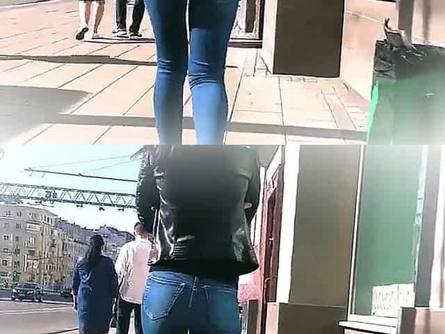 Seductive teenage Beurrette teases her booty during candid street masturbation