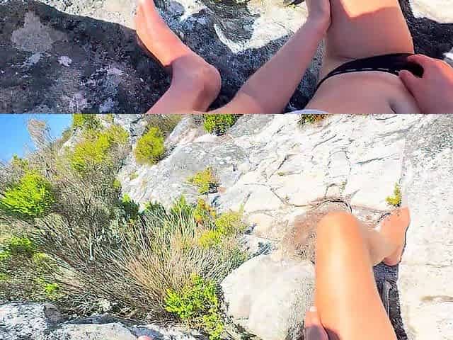 Public tugjob of a thin dong with spunk fountain and people around