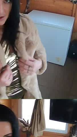 Golden Dress, Fur & Smoking - Hairy Pussy, Deep Blowjob & Hard Doggy on a Freezer