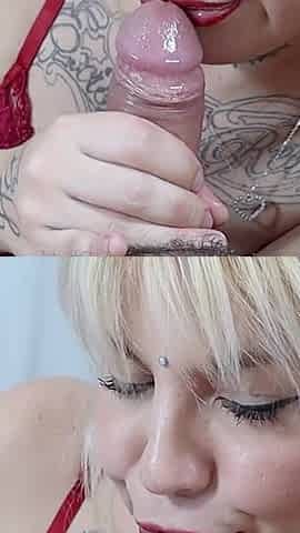 Blowjob and Footjob of This Naughty Blonde Who Loves to Devour Cum