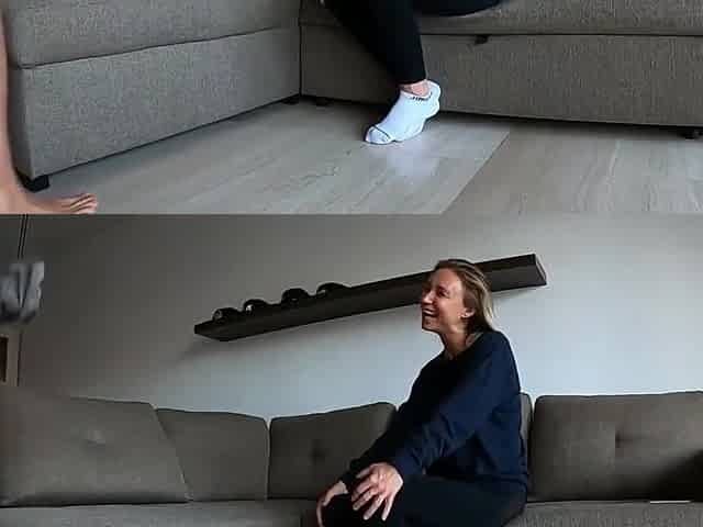 Girl Cheating her Boyfriend with Neighbor while Talking with him by Phone. Yoga Pants, Ankle Socks