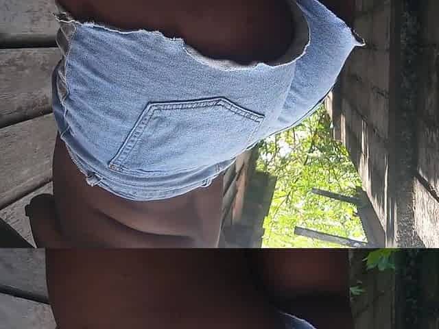 HAWT BLACK TEASING NEIGHBOR'S SPOUSE OUTDOOR PIDDLE IN JEANS SHORTS TO DEVOURED HIM ????