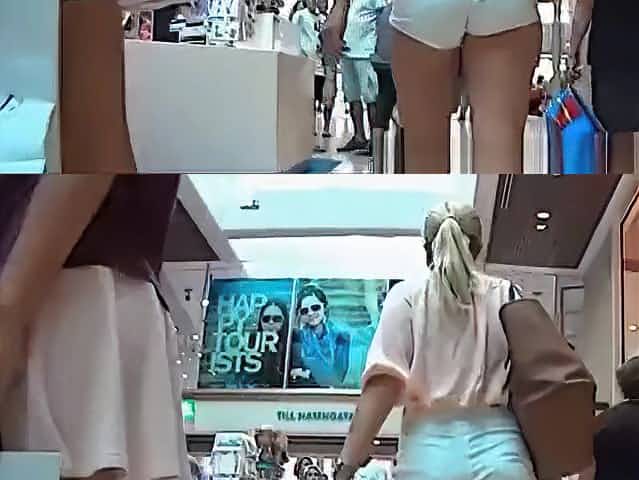 Blonde girl in tight white shorts nice ass