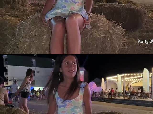 Barefaced cutie took off her pants in public
