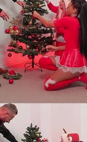 German Skinny Latina Christy Ley and Maria Gail Seduce to FFM 3some at Christmas