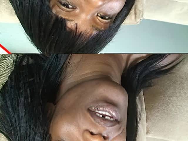 Gap toothed black milf tries her best to swallow white cock