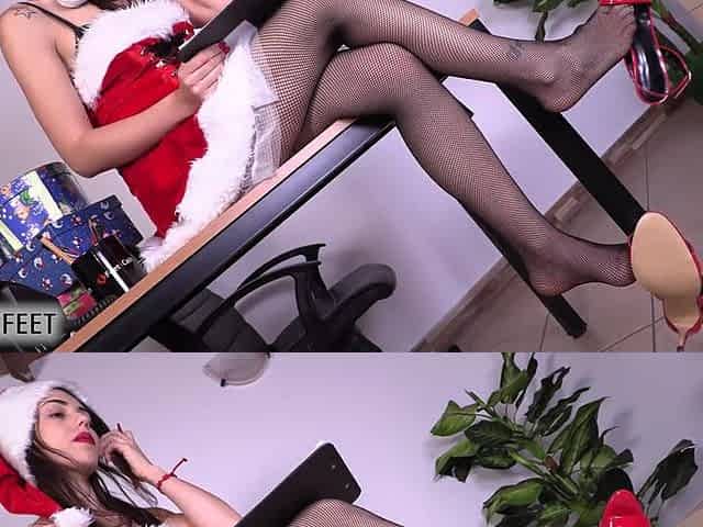 Smoking-hot Petra in a Sexy Santa Dress and Black Fishnet Pantyhose