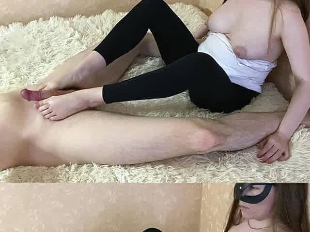 Big Breasted Beauty Gives Gentle Footjob! Cum on My Feet!