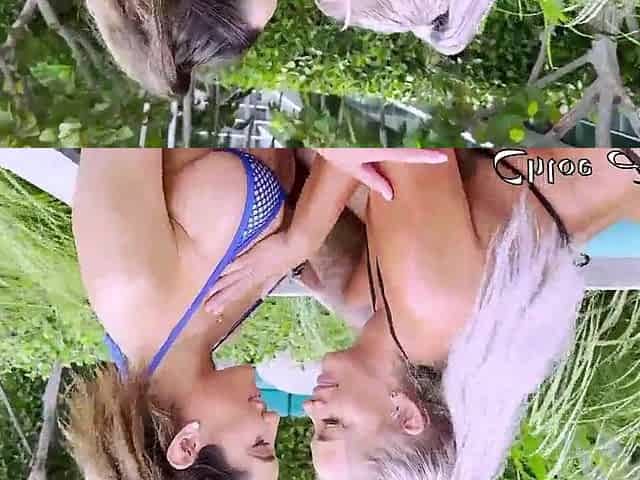 Breasty Golden-haired Aussie Hayley Davies Screws Chloe Amour with Large Thong-On
