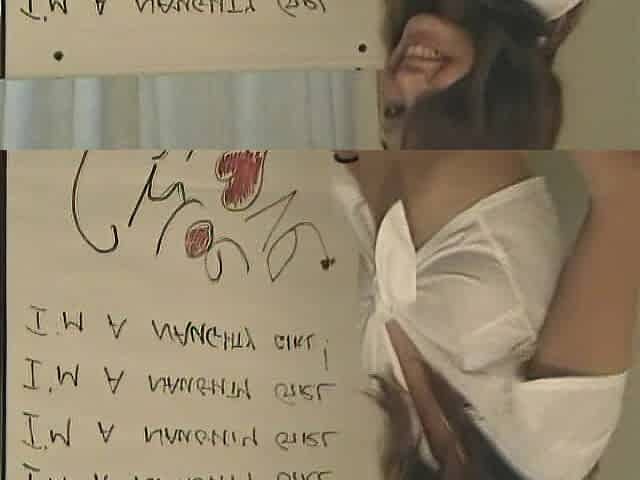 Young Naughty Schoolgirl with Nice Tits and Perfect Ass Drips Milk All Over Herself