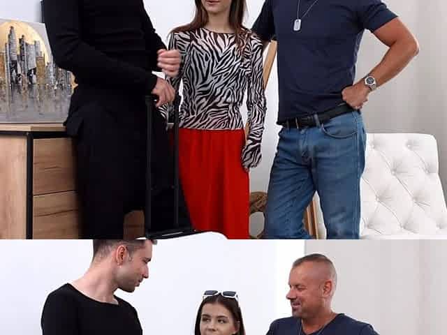 Skinny tourist accepts help and DP in threesome
