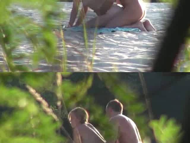 Horny couple fuck spied through the bushes at the nudebeach (real voyeur)
