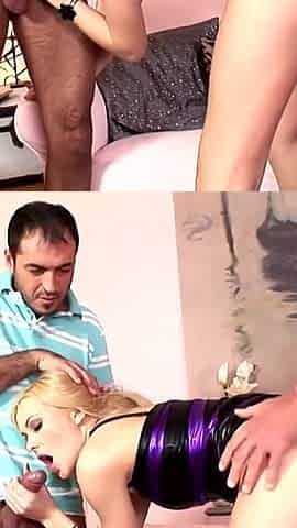 A blonde and 2 cocks