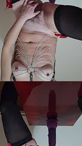 Crazy horny wife hard squirting on huge dildo, part 1