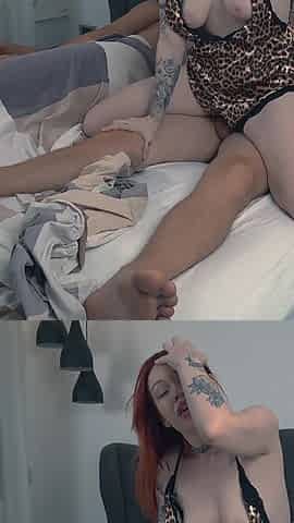 Step Mom Seduces Step Son in Stormy Bed Share - Husband Watches Creampie!