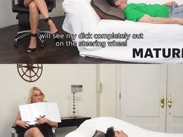 Wild fuck with busty Blonde therapist and perv guy in her office