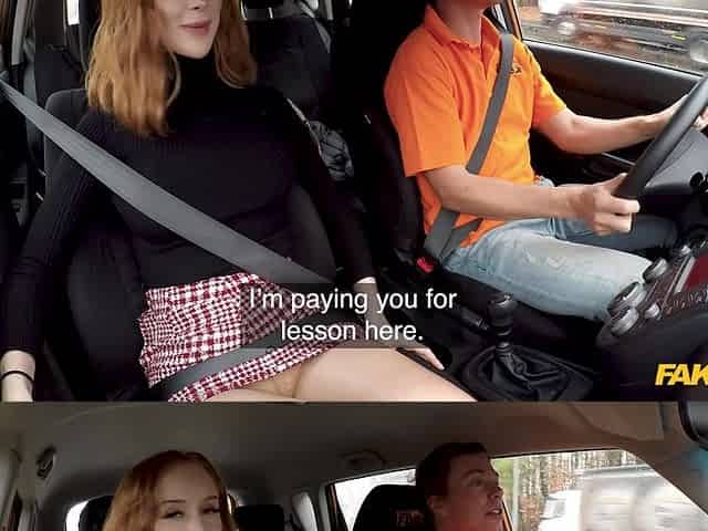 Charming redhead Lenina Crowne gives her pussy for the driving licence