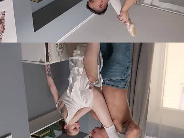 Skinny blonde exposes her flexible body while bouncing on big cock