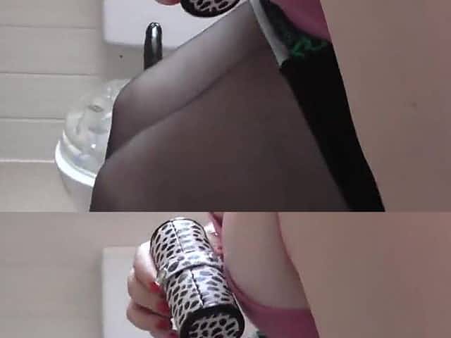 Mollige Nylon Teenie reitet Gummischwanz