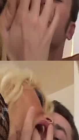Blonde MILF Deepthroat Gags Till Cum Swap Kiss