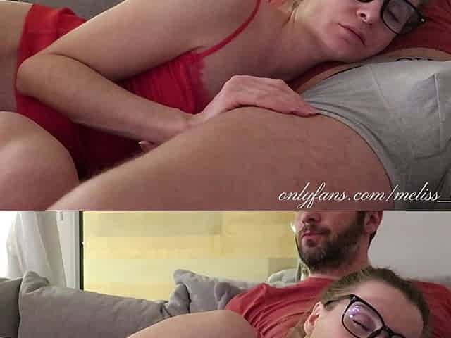 Stepson Put Cock in Stepmother's Mouth While Watching TV