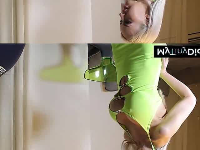 A giant breasts blond giving his petite cock a quick tugjob