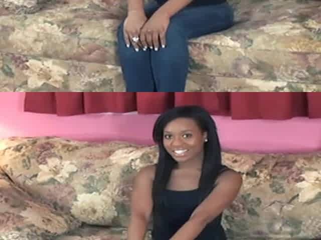 Seductive Ebony Babe Strips Naked on Couch Teasing Pussy