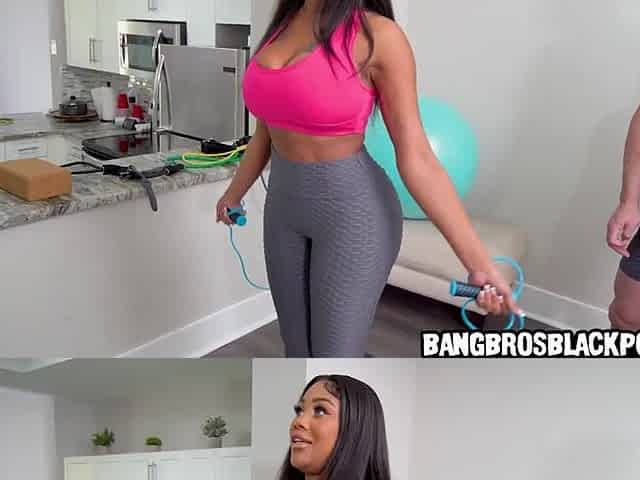 Black honey with a large round booty sucks her coach's large rod