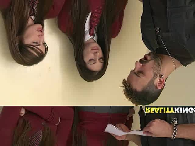 Two babes in a school uniform get banged by a bad guy