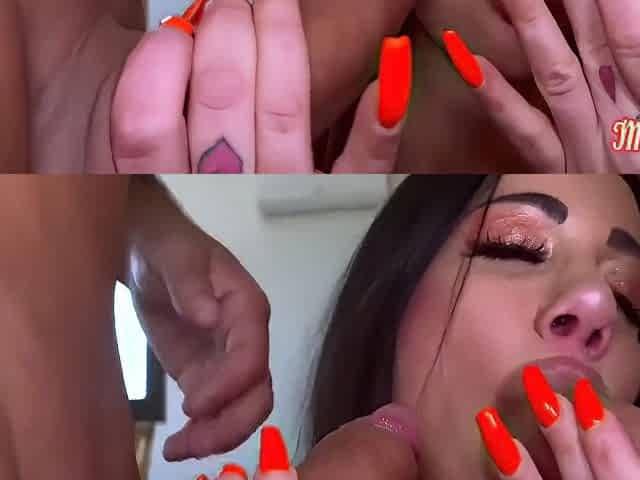 Priscilla Beautiful Brunette Offers Herself Two Very Hard Cocks